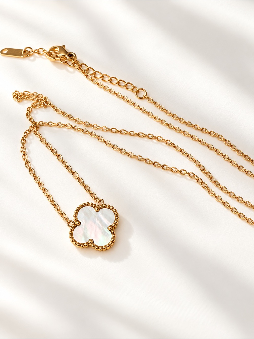 Gold Plated Clover Pendant Necklace with Mother-of-Pearl Inlay